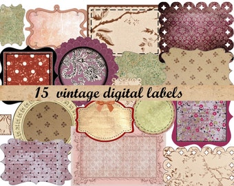 Vintage Labels Digital Collage Sheet, Antique Printable Labels - Digital Labels - Labels Sheet - Labels Printable junk journal