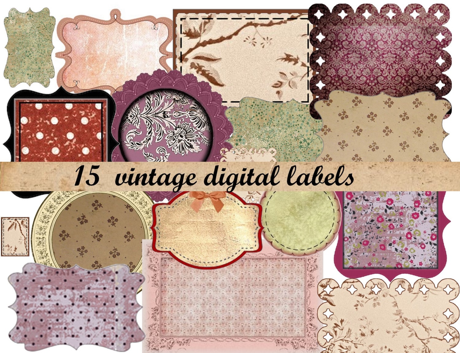 Vintage Labels Digital Collage Sheet, Antique Printable Labels ...