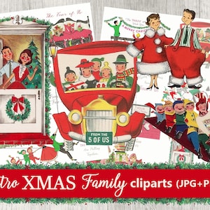 Vintage Christmas Family 50's Fifties Clipart Clip Art Digital Collage Sheet Christmas Scrapbooking for Card Making Decoupage Paper PNG