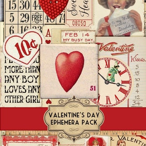 Vintage Valentine's Day Digital Ephemera for Crafts, junk journal Love printable collage sheets Printable Valentine Ephemera, Allegradigital