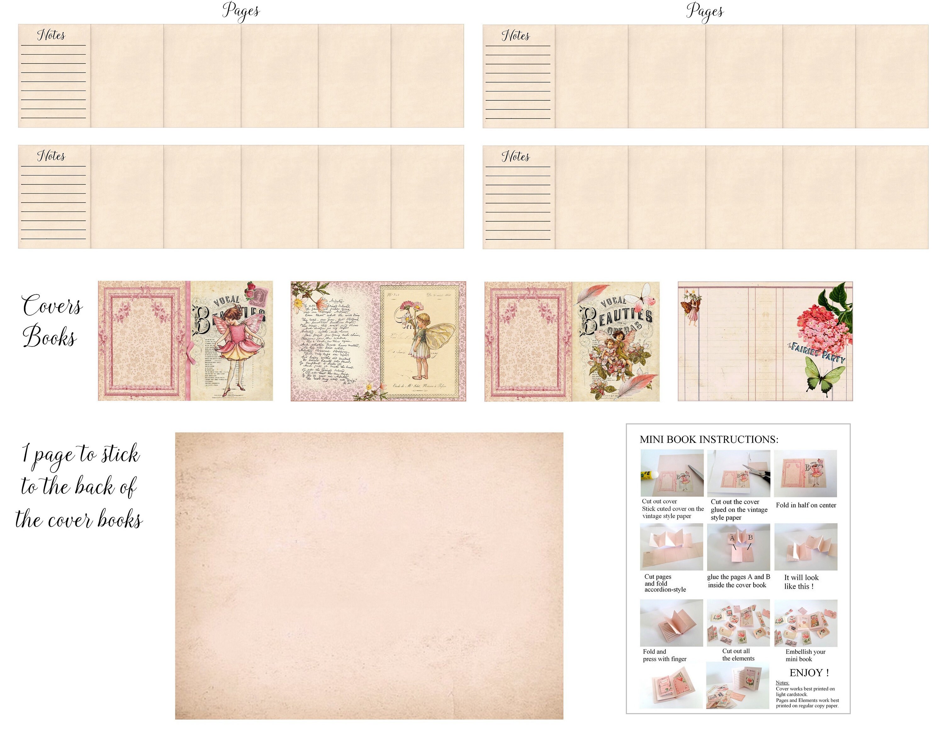 Pink Mini Book Shabby Chic Junk Journal, Printable Mini