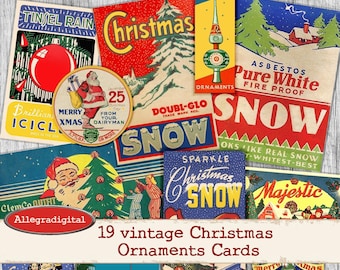 Retro Christmas Tree Ornaments shiny Brite Tags Labels Cards Printable Christmas vintage embellishment journal digital collage sheet