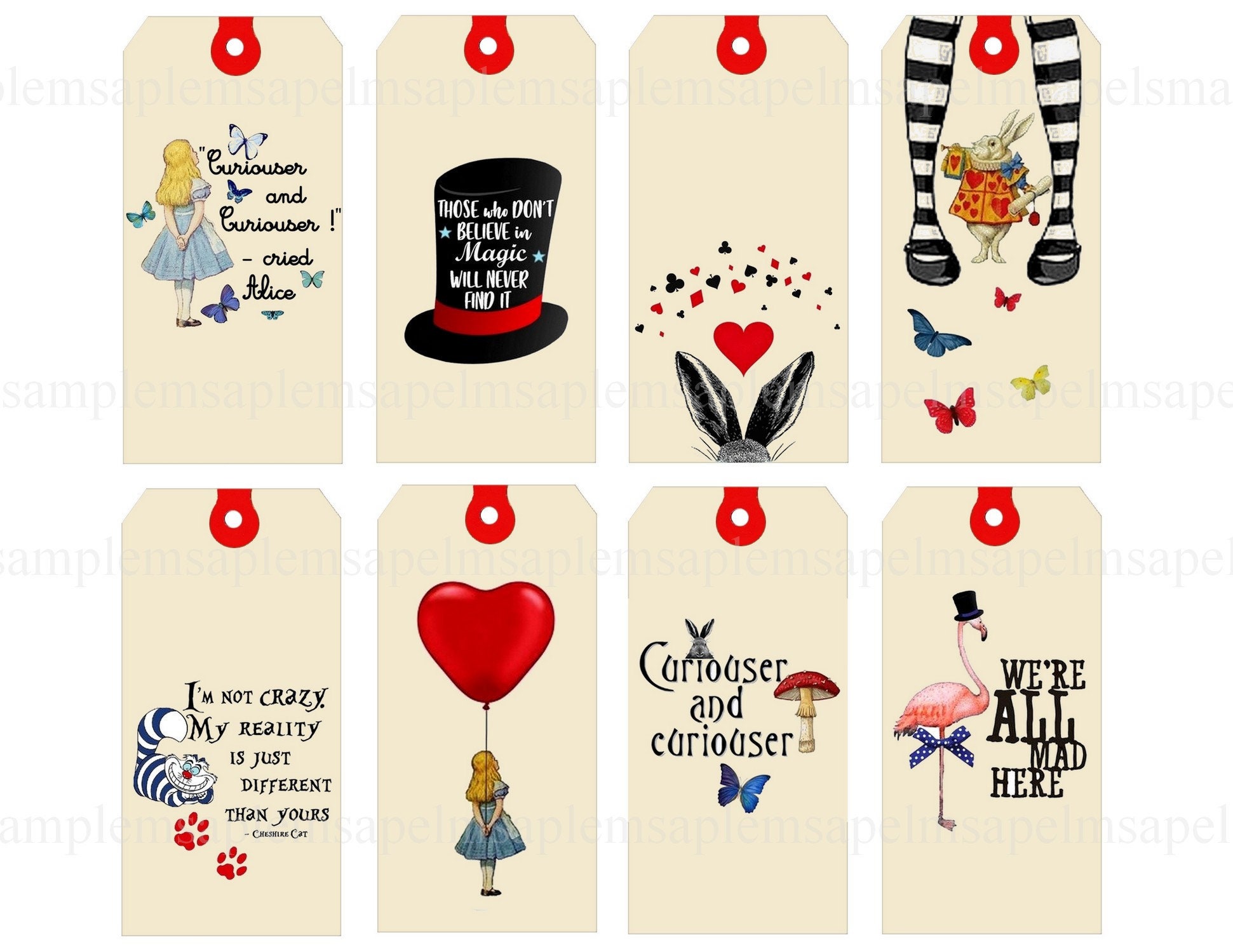 Alice in Wonderland Tags printable gift tags hang tags journaling journal craft hobby crafting scrapbooking digital collage sheet