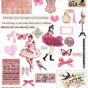 Images digitales vintage rétro rose scrapbooking vintage clipart journaling ephemera