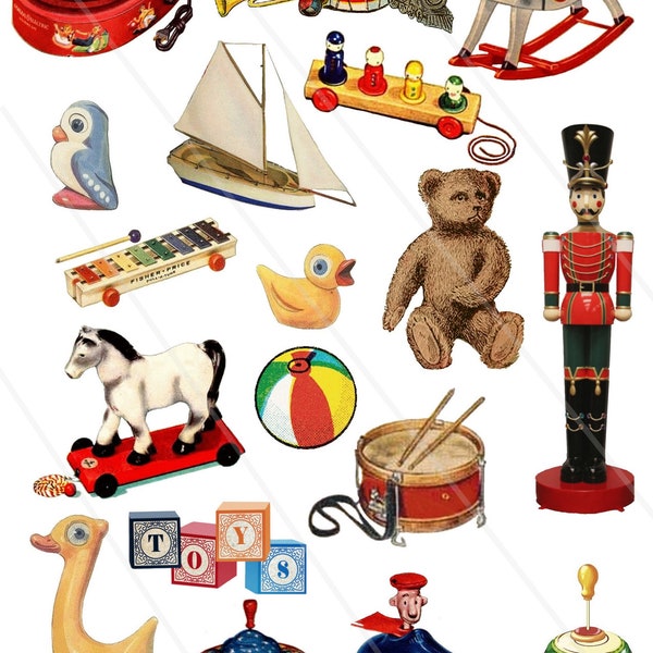 Retro toys Clip Art Digital Collage Sheet Scrapbooking Images for Card Making Decoupage Pap Ephemera PNG vintage toys stickers