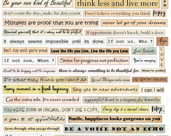 Digital collage sheet, Digital Phrase quotes inspirational motivation Collage Sheet Instant Download, Quote collage sheet, motivation quotes