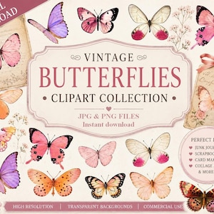 Digital Collage Sheet Butterflies wings JPEG and PNG - Instant Download butterfly Digital Scrapbook Paper butterfly Pink butterflies vintage