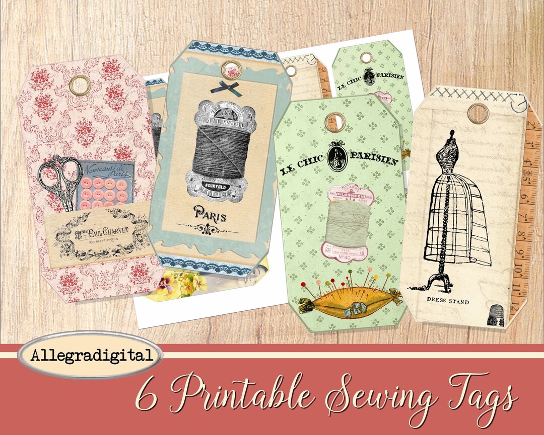 Printable Sewing Tags Shabby Digital Collage Sheet Printable Crafting ...