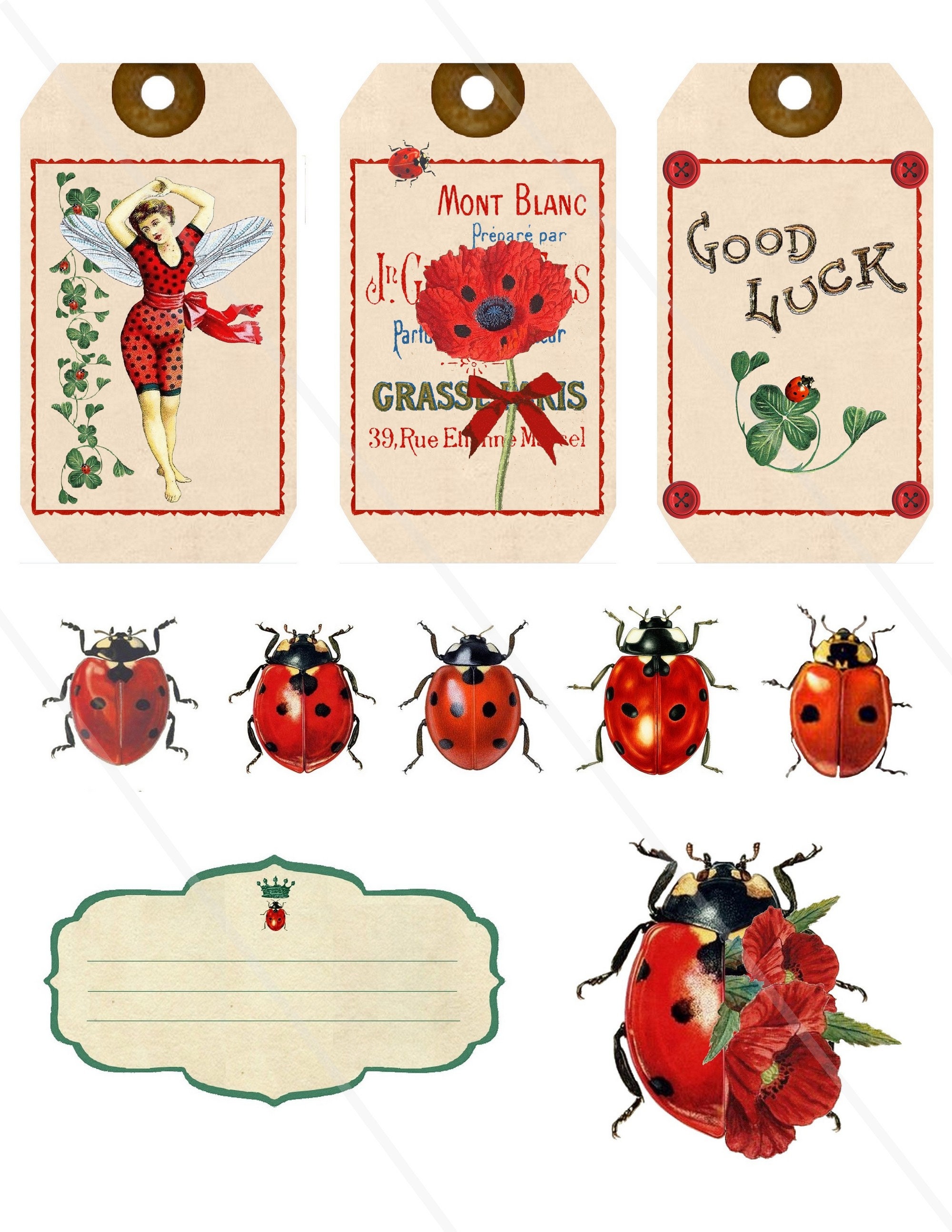 Vintage Ladybug Junk Journal Ephemera Pack – Printable Summer Garden ...