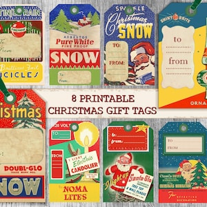 Retro Christmas tree Gift Tags printable gift tags hang tags journaling journal Vintage christmas tree Ornament tags digital collage sheet