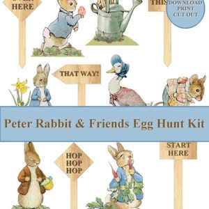 Kit de búsqueda de huevos de Peter Rabbit y sus amigos para imprimir. Fiesta de Pascua de Peter Rabbit. Descarga instantánea.