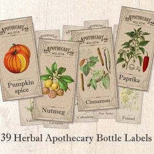 Herbal Apothecary Bottle Labels Jar Labels Tags hobby crafting printables instant download digital collage sheet vintage botanical