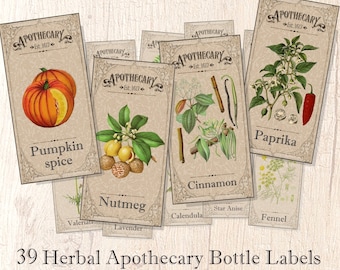 Herbal Apothecary Bottle Labels Jar Labels Tags hobby crafting printables instant download digital collage sheet vintage botanical