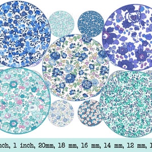 Immagini digitali cabochon fiore floreale liberty blu immagini digitali cabochon 30 mm, 25 mm, 20 mm, 18 mm 16 mm, 14 mm, 12 mm, 10 mm