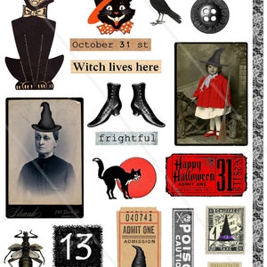 Collage digital Haloween, images digitales Halloween, clipart Halloween carte scrapbooking PNG JPEG junk journal journaling spot
