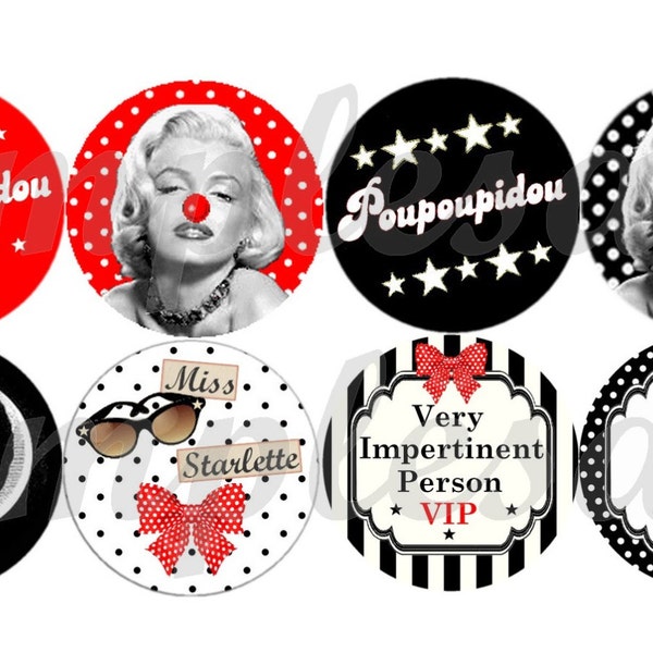 images digitales cabochon Marylin Monroe vintage "VIP"