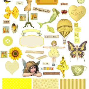 Images digitales jaunes images scrapbooking clip art vintage rétro jaune