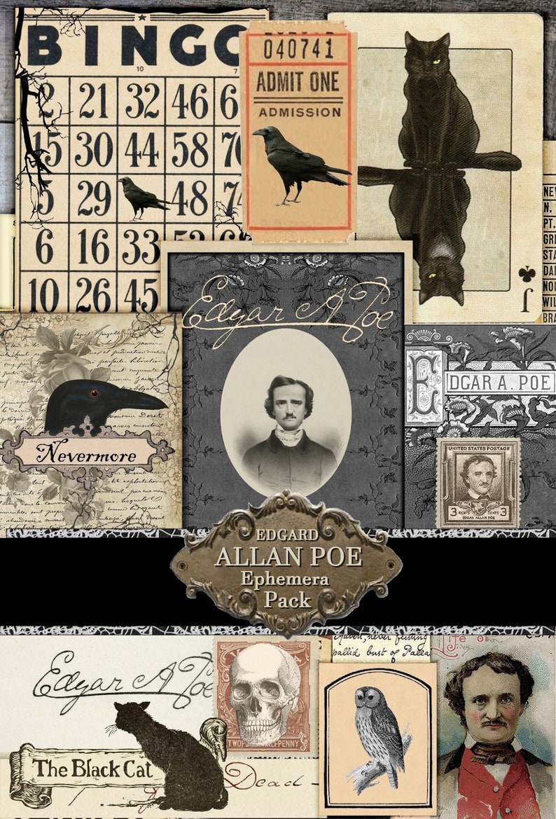 Edgar Allan Poe Junk Journal Ephemera Ephemera Pack Post Etsy