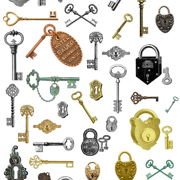 Vintage Key cliparts Digital Collage Sheet key heart vintage JPEG PNG clipart Digital Scrapbook steampunk key locked key