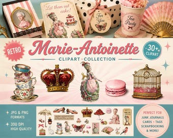 Versailles Marie Antoinette Clip Art Digital Collage Sheet Scrapbooking Images for Card Making Decoupage Pap Ephemera PNG French Journal