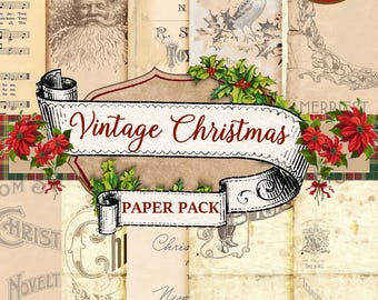 Vintage Christmas Paper Pack - 10 Printable Sheets 8.5x11, Antique Holiday Ephemera for Junk Journals & Scrapbooking