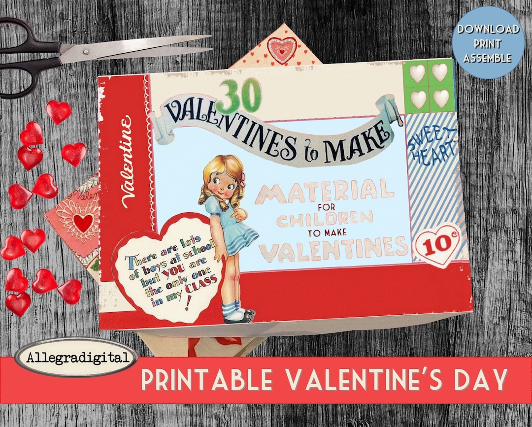 Retro Valentines Day Printable Box Template, DIY Vintage Box Template ...