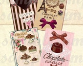 4 cartes à imprimer "chocolat", cupcake, chocolat, coeur, Tour Eiffel, rétro