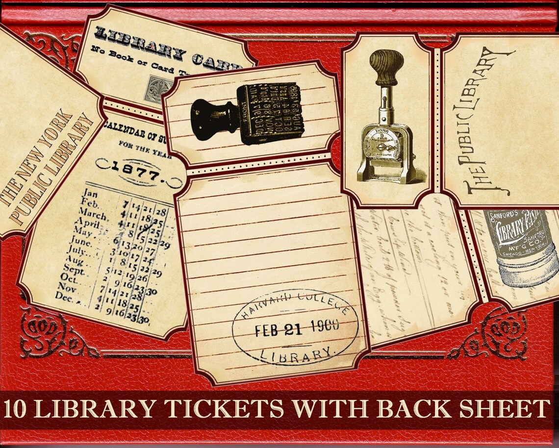 Library Tickets Printable Scrapbooking Junk Journal Library Etsy