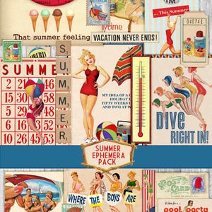 Vintage Sommerstrand digitales Collage Pack, Retro 50er/60er Jahre Ephemera und Clipart für Junk Journals, Scrapbooking & Basteln – Digitaler Download