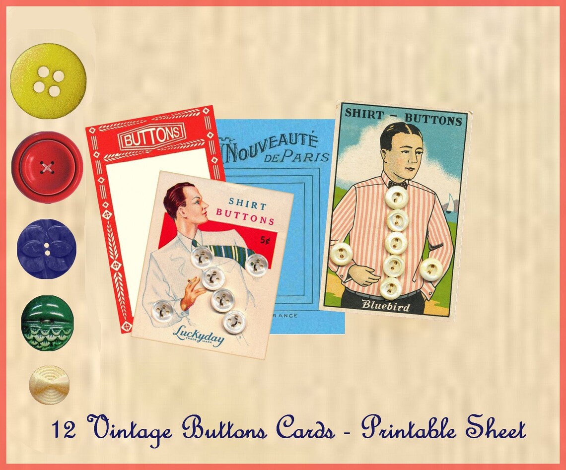 Printable Vintage Retro Buttons Cards Sewing Ephemera Junk | Etsy
