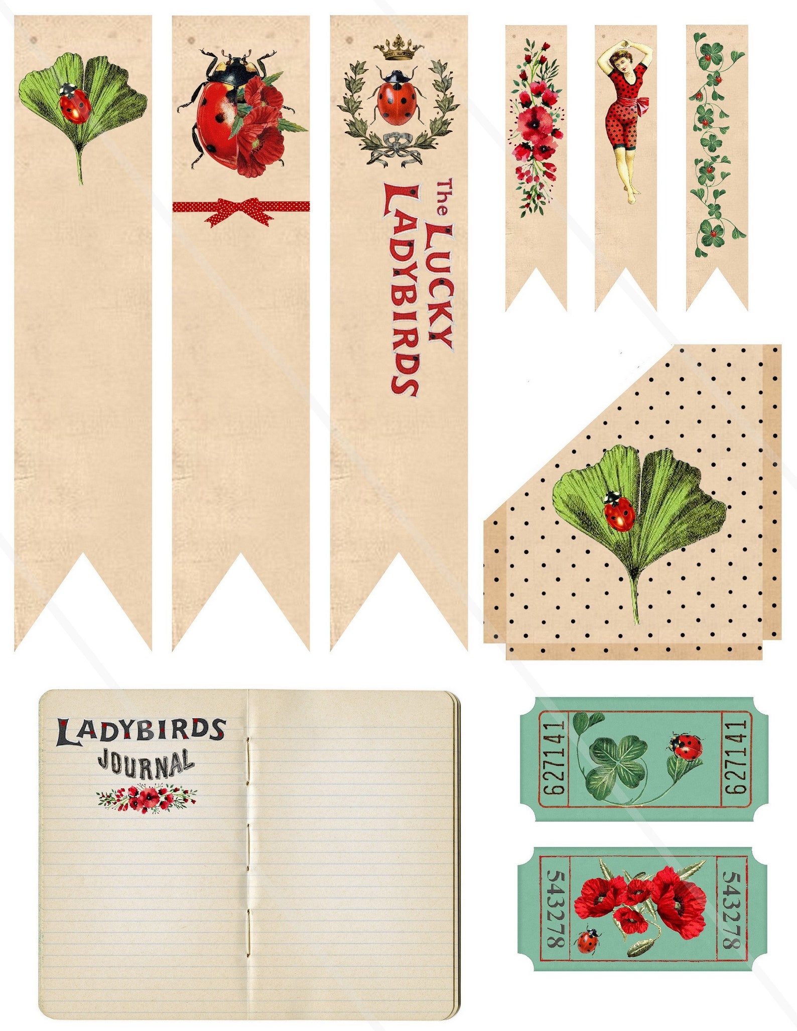 Vintage Ladybug Junk Journal Ephemera Pack – Printable Summer Garden ...