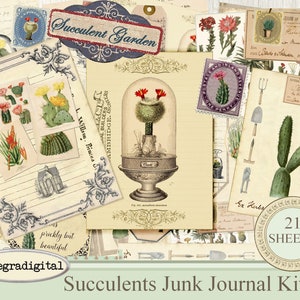 Succulent Junk Journal Kit printable journal pages paper crafting scrapbooking digital download succulents cactus victorian design vintage