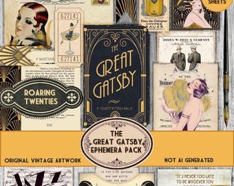 The Great Gatsby Ephemera Pack - Roaring Twenties Printable Journal Kit - Art Deco Scrapbook Paper - Vintage 1920s Collage Sheets