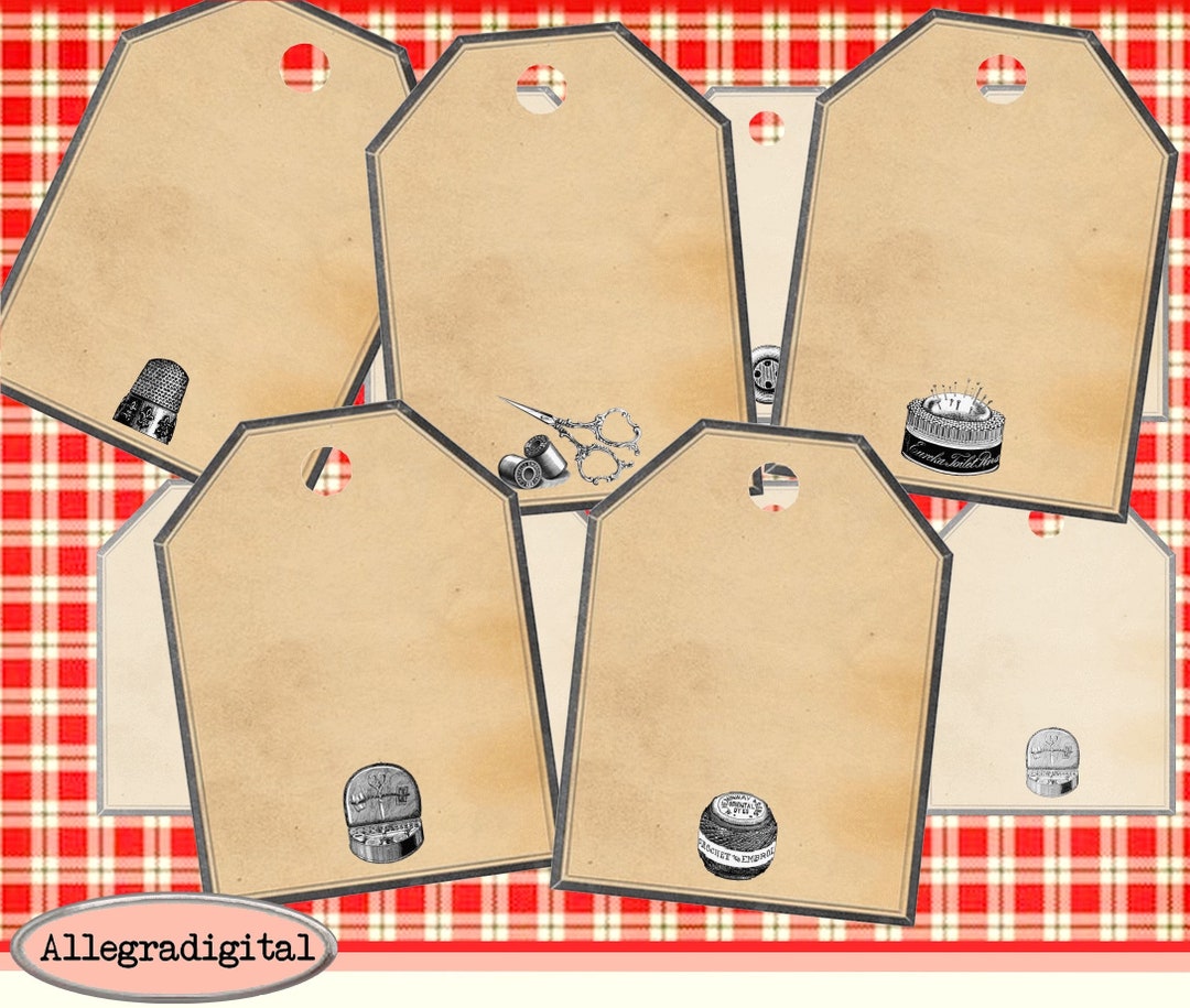 Vintage Sewing Tags Printable Gift Tags Instant Download Digital ...