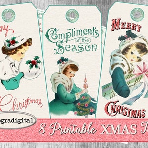 Christmas Tags printable gift tags hang tags journaling journal craft hobby crafting scrapbooking retro christmas digital collage sheet