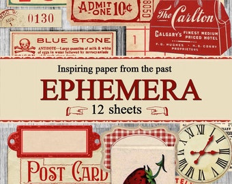 Red Ephemera Pack instant download, printable, digital collage diary junk journal, altered art, mixed media, scrap pack allegradigital