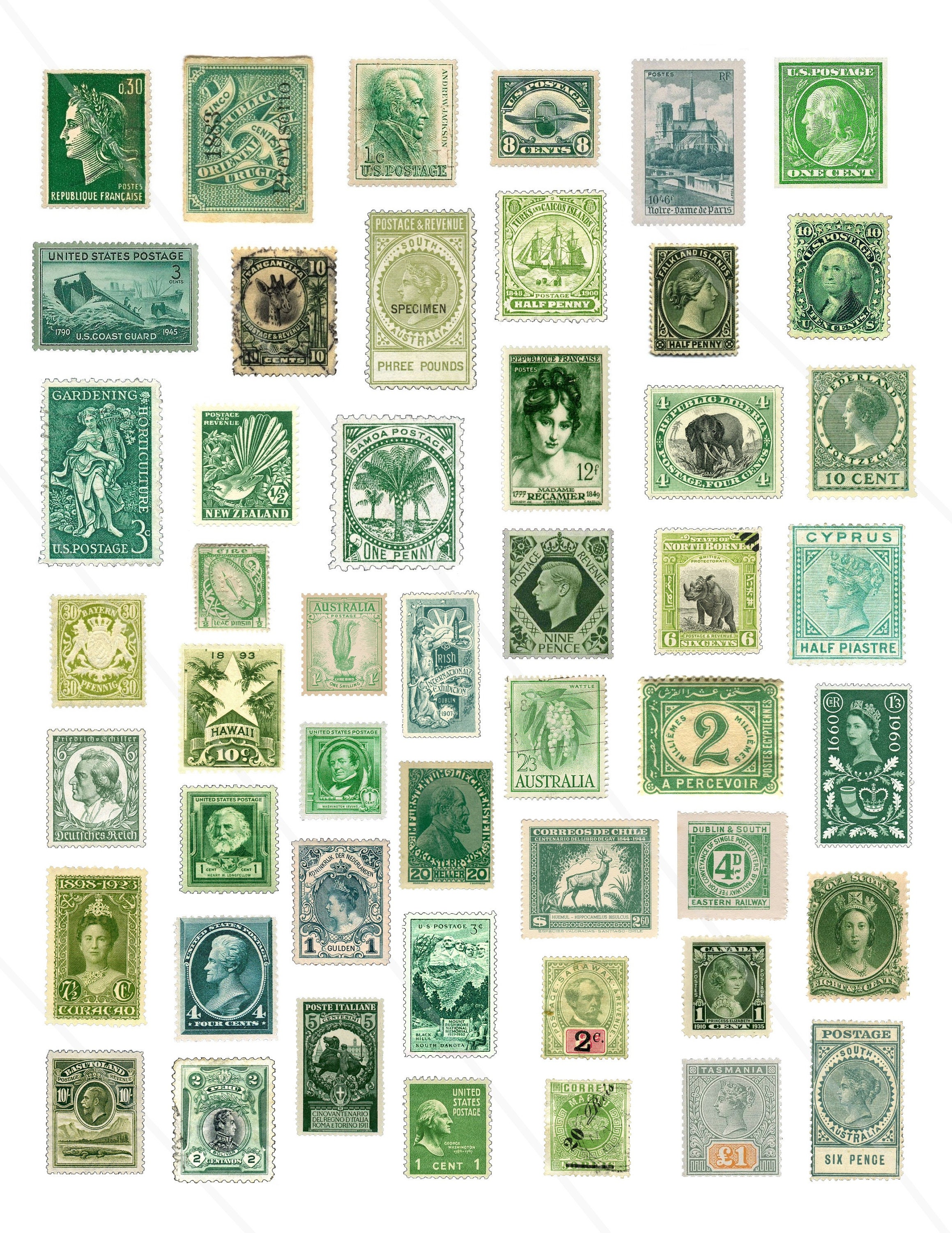 Vintage Postage Stamps, Printable Old Postage Stamps Ephemera ...