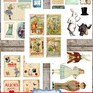 Printable Alice in Wonderland Junk Journal Clip Art Journal Kit Download, Digital Wonderland Scrapbook Collage Sheet Alice Clip Art Ephemera image 3