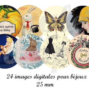 images digitales cabochon, images digitales rétro lune, papillon, Paris, Tour Eiffel, lapin, image pour bijoux, images cabochon