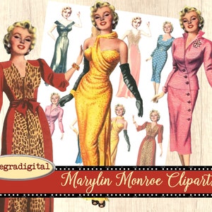 Clipart retrô vintage Marylin Monroe, imagens digitais para criação de cartão, scrapbooking, local de registro no diário de lixo eletrônico Allegradigital