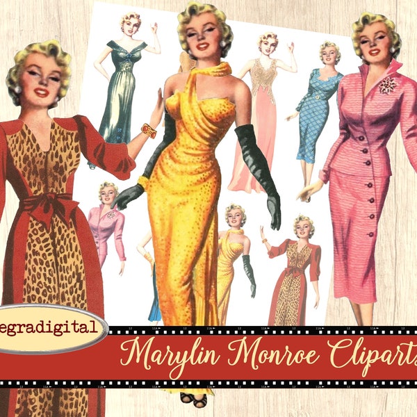 Retro Clipart vintage Marylin Monroe, images digitales pour la création de carte, scrapbooking, junk journal journaling spot Allegradigital