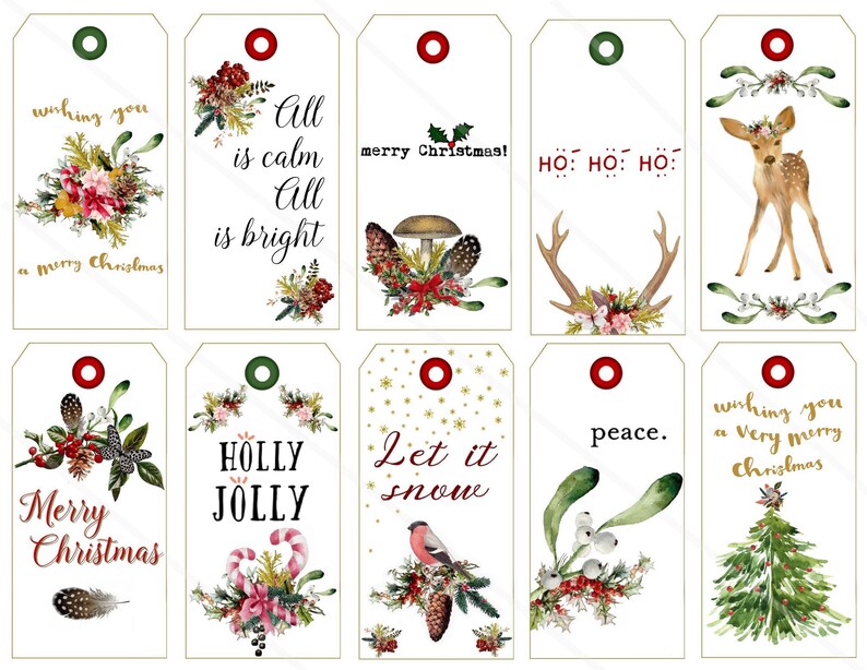 Christmas Greenery Tags Printable Gift Tags Hang Tag Journal Craft ...