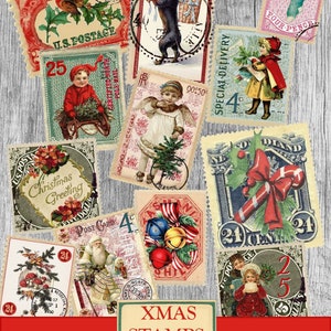 Printable Stamps Christmas Ephemera, Junk journal Supplies, Vintage Christmas , Scrapbooking Paper, Small Digital Ephemera Page