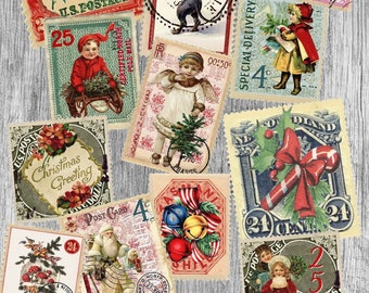 Printable Stamps Christmas Ephemera, Junk journal Supplies, Vintage Christmas , Scrapbooking Paper, Small Digital Ephemera Page