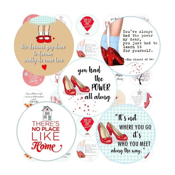 Ruby Slippers - Digital Collage Sheet circles 2" Mirror images Printable images badge images, Bottle caps images Wizard of Oz Dorothy