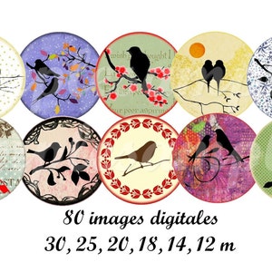 Bird Silhouette Digital Collage Sheet Printable images for Bottle Cap 30mm 25mm 18mm 14mm 12mm circle Cabochon images birds images