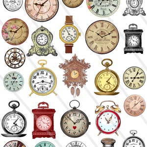 Vintage Clocks & Pocket Watches Clipart | Printable Digital Ephemera for Junk Journals and Scrapbooking