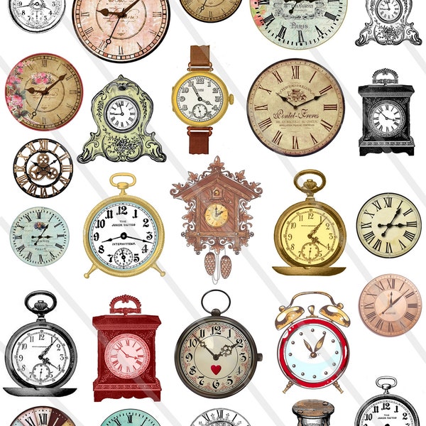 Digital Collage Sheet vintage clocks old clock JPEG PNG Instant Download clocks clipart Digital Scrapbook Fussy Cut,Cricut,Scan N Cut