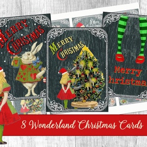 Alice in Wonderland kerstkaart, Junk Journal Ephemera, Tag, Kerst Tags, Gift Tag, Kerstkaarten, Afdrukbaar, Allegradigital