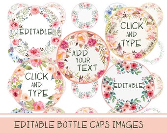 Editable Bottle Cap Collage Sheet  1" Digital Bottle Cap Images Digital collage sheet Boho circles add text click and type